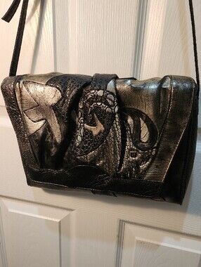 NAS Korean 80's Maximalist Metallic Black Patchwork Shoulder Bag